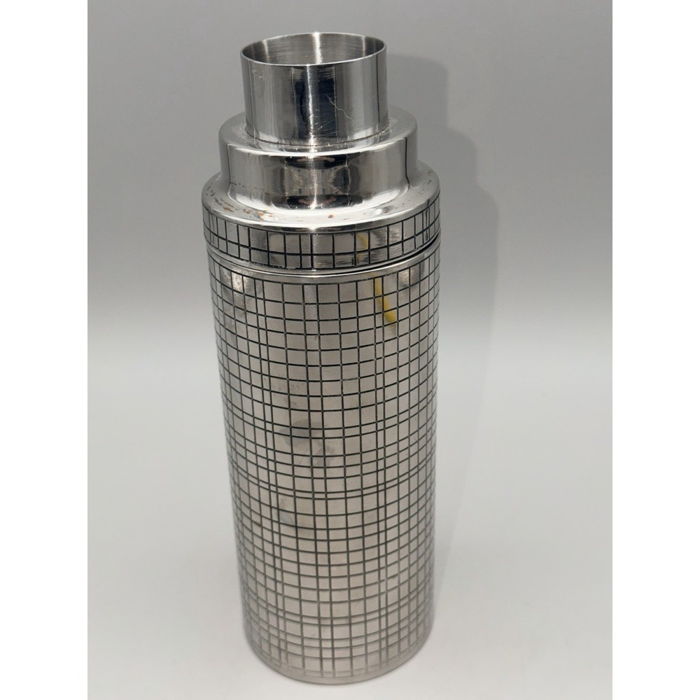 Vintage Cocktail Shaker Attributed To Almo NY Grid Pattern MCM Missing Cap